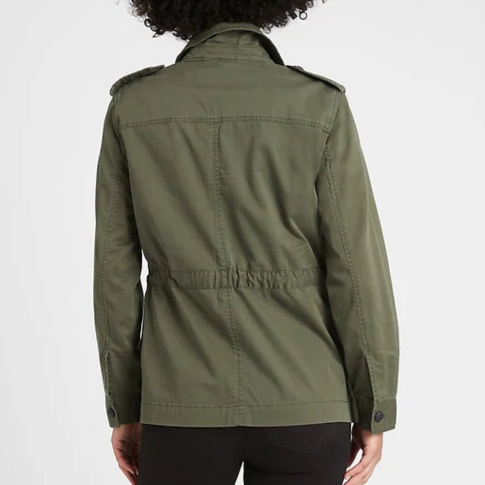 Banana Republic Women's Olive Green Front Button Collared Twill Utility Jacket 6 - Picture 12 of 12